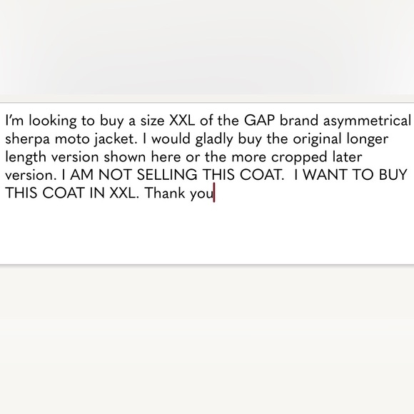 ISO*SIZE XXL*LOOKING TO BUY GAP BRAND ASYMMETRICAL SHERPA MOTO JACKET*SIZE XXL - Picture 5 of 5